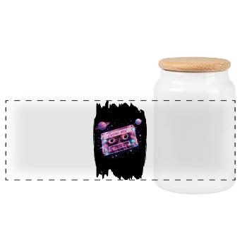 Cosmic Mix Tape Retro 80s Space Cassette - Panoramic Cookie Jar with Wooden Lid - white - Front