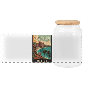 Découvrez Acapulco au Mexique : Art de voyage tropical - Boîte à biscuits avec couvercle en bois - blanc - Devant