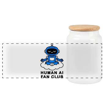 Human AI Fan Club - Panorama Keksdose mit Holzdeckel - Weiß - Vorne