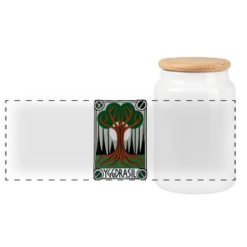 Yggdrasil Rune Tree Emblem - Panoramic Cookie Jar with Wooden Lid - white - Front
