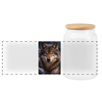 Wolf im Schnee und Nebel - Panorama Keksdose mit Holzdeckel - Weiß - Vorne