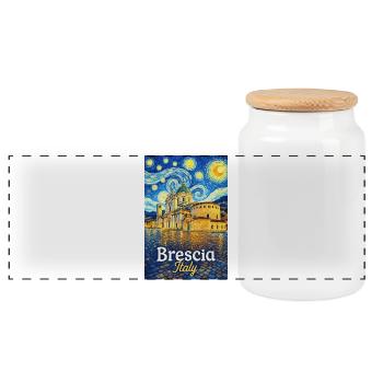 Brescia, Italy. - Panoramic Cookie Jar with Wooden Lid - white - Front