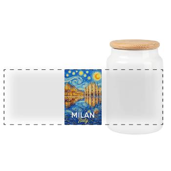 Milan, Italy. - Panoramic Cookie Jar with Wooden Lid - white - Front