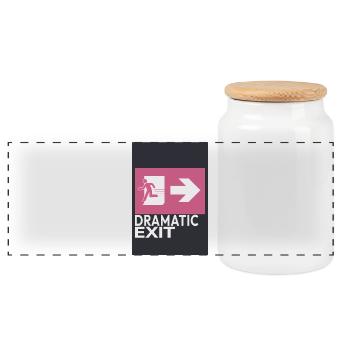 Dramatic Exit Minimal Poster Humor Grafik - Panorama Keksdose mit Holzdeckel - Weiß - Vorne