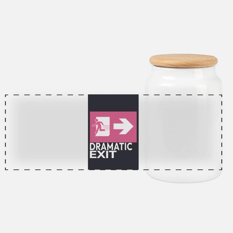 Dramatic Exit Minimal Poster Humor Grafik - Panorama Keksdose mit Holzdeckel - Weiß
