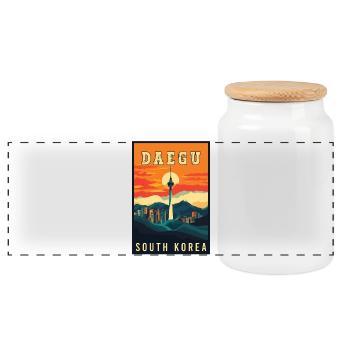 Experience Vibrant Daegu in South Korea - Panoramic Cookie Jar with Wooden Lid - white - Front