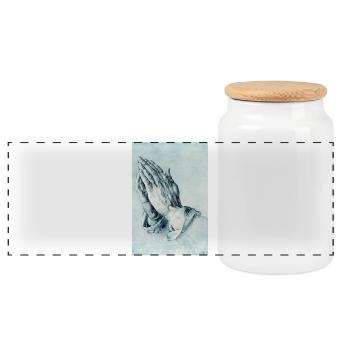 Hommage Dürers "Gebetshände" mit 6 Fingern Slop - Panorama Keksdose mit Holzdeckel - Weiß - Vorne