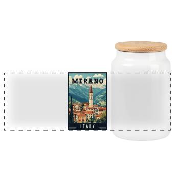 Experience Breathtaking Merano in Italy - Panoramic Cookie Jar with Wooden Lid - white - Front