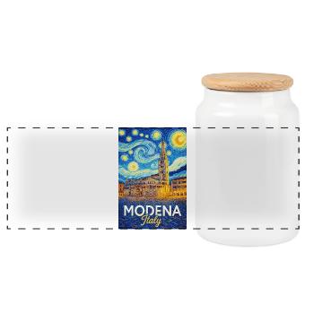 Modena, Italy - Panoramic Cookie Jar with Wooden Lid - white - Front