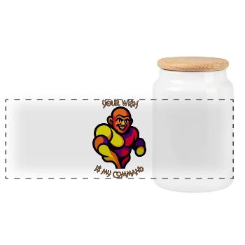 Genie out of the bottle - Panoramic Cookie Jar with Wooden Lid - white - Front