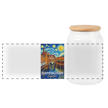 Birmingham, England - Panoramic Cookie Jar with Wooden Lid - white - Front