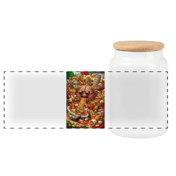 Surreal Food Brain Collage - Panorama Keksdose mit Holzdeckel - Weiß - Vorne