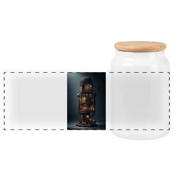 Library Tower in a Glass Dome - Panoramic Cookie Jar with Wooden Lid - white - Front