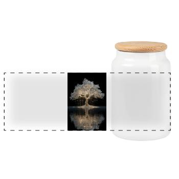 Glowing Golden Tree by Water - Panoramic Cookie Jar with Wooden Lid - white - Front