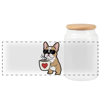 Bulldogge Hund Kaffee Comic - Panorama Keksdose mit Holzdeckel - Weiß - Vorne