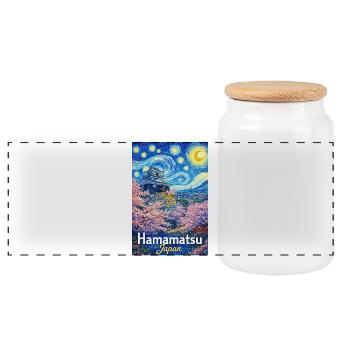 Hamamatsu, Japan - Panoramic Cookie Jar with Wooden Lid - white - Front