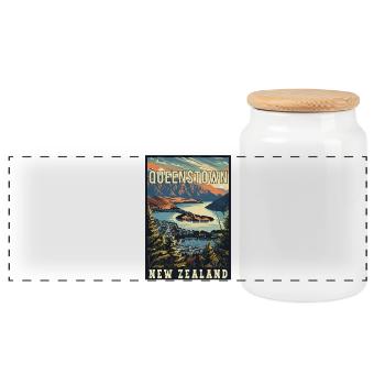 Explore Queenstown in New Zealand - Panoramic Cookie Jar with Wooden Lid - white - Front