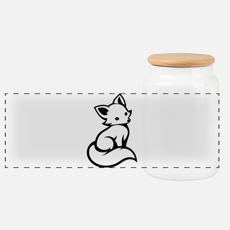 Cute Fox Minimalist Silhouette - Panoramic Cookie Jar with Wooden Lid - white