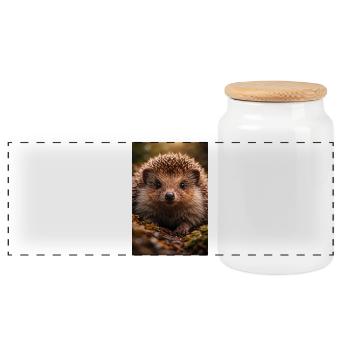 Close hedgehog eyes - Panoramic Cookie Jar with Wooden Lid - white - Front