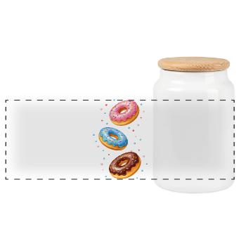 Bunte Donuts Illustration Set   - Panorama Keksdose mit Holzdeckel - Weiß - Vorne