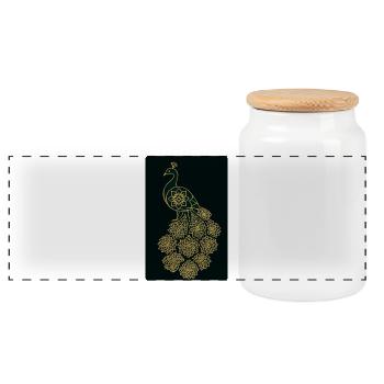 Golden Peacock Mandala: Royal and Elegant Design - Panoramic Cookie Jar with Wooden Lid - white - Front