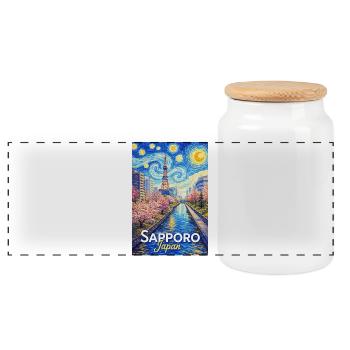Sapporo, Japan - Panoramic Cookie Jar with Wooden Lid - white - Front