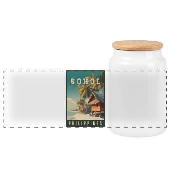 Explore Tropical Island of Bohol in Philippines - Panoramic Cookie Jar with Wooden Lid - white - Front