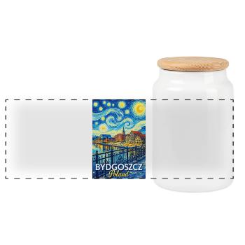 Bydgoszcz, Poland - Panoramic Cookie Jar with Wooden Lid - white - Front