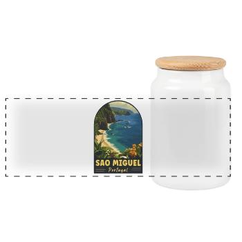 Discover Sao Miguel Island Azores Portugal - Panoramic Cookie Jar with Wooden Lid - white - Front