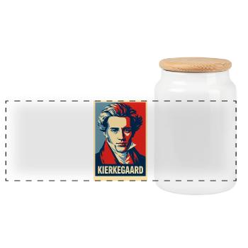 Kierkegaard Pop Art Portrait - Panoramic Cookie Jar with Wooden Lid - white - Front