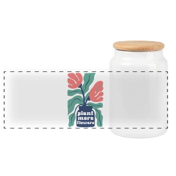 Plant More Flowers – Florales Retro Blumenmuster - Panorama Keksdose mit Holzdeckel - Weiß - Vorne