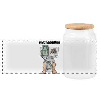 Klo Telefon Shit happens - Panorama Keksdose mit Holzdeckel - Weiß - Vorne