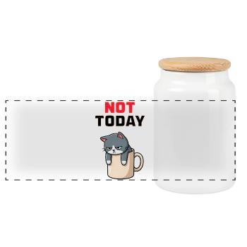 Not Today Cat – lustiges Wüten-Katzen-Meme - Panorama Keksdose mit Holzdeckel - Weiß - Vorne
