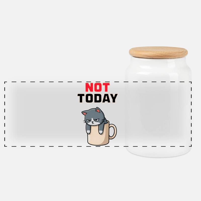 Not Today Cat – lustiges Wüten-Katzen-Meme - Panorama Keksdose mit Holzdeckel - Weiß