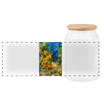 Colorful city woman in cubist style - Panoramic Cookie Jar with Wooden Lid - white - Front