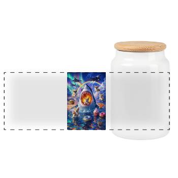Requin chiot dans le chaos des couleurs - Boîte à biscuits avec couvercle en bois - blanc - Devant