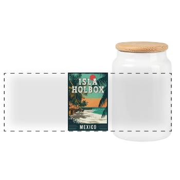 Experience Paradise on Isla Holbox in Mexico - Panoramic Cookie Jar with Wooden Lid - white - Front
