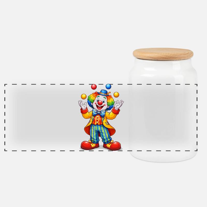 Circus clown in rainbow outfit - Panoramic Cookie Jar with Wooden Lid - white