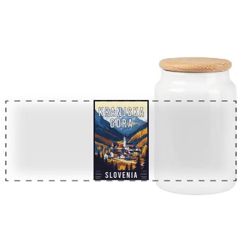 Explore Alpine Beauty of Kranjska Gora in Slovenia - Panoramic Cookie Jar with Wooden Lid - white - Front