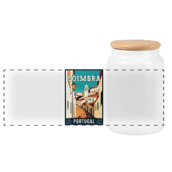 Explore Timeless Coimbra in Portugal - Panoramic Cookie Jar with Wooden Lid - white - Front