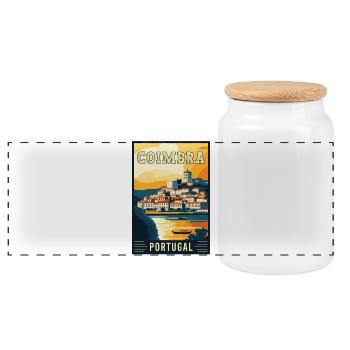 Experience Timeless Coimbra in Portugal - Panoramic Cookie Jar with Wooden Lid - white - Front