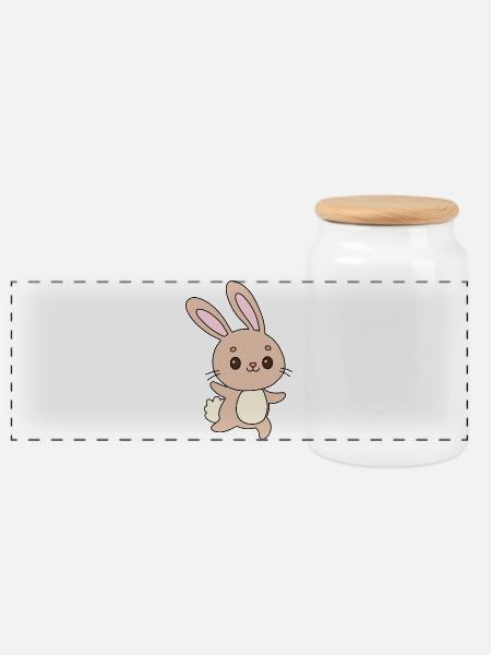 Pastel Bunny Cheer - Panoramic Cookie Jar with Wooden Lid - white