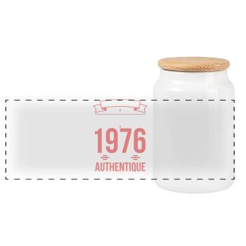 50th Anniversary - Original - April 1976 - Panoramic Cookie Jar with Wooden Lid - white - Front