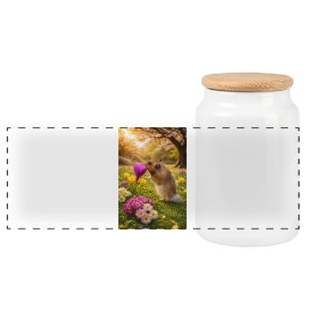 Chico11: Beginning of Spring with Flower 2026 - Panoramic Cookie Jar with Wooden Lid - white - Front