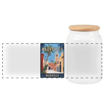 Explore Vibrant Souks of Marrakesh in Morocco - Panoramic Cookie Jar with Wooden Lid - white - Front