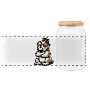 English Bulldog Bully Bully Owner Bullyfan - Panoramic Cookie Jar with Wooden Lid - white - Front