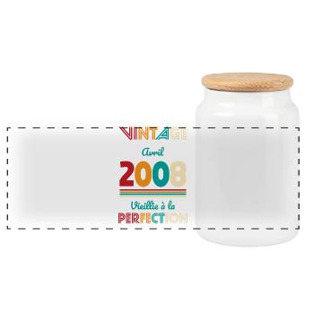 18th Birthday - Vintage - April 2008 - Panoramic Cookie Jar with Wooden Lid - white - Front