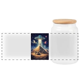 Alien Pyramid UFO - Panoramic Cookie Jar with Wooden Lid - white - Front