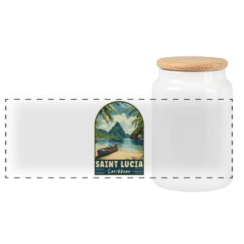 Explore Saint Lucia Caribbean Tropical Paradise - Panoramic Cookie Jar with Wooden Lid - white - Front
