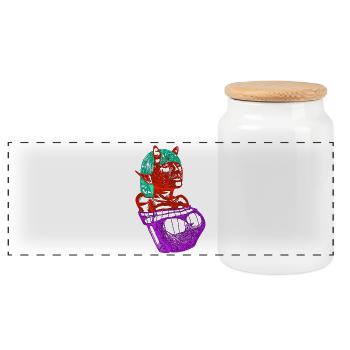 Crimson Demon  - Panoramic Cookie Jar with Wooden Lid - white - Front